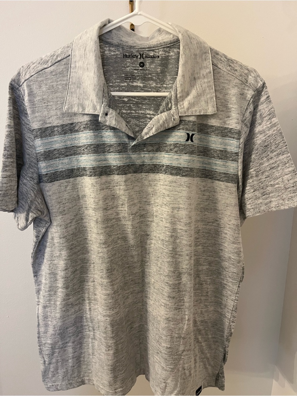 Buckle Gray Hurley Striped Polo Shirt size medium